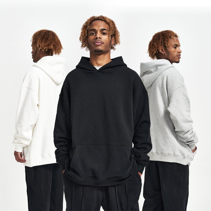 Autumn and Winter New 380g Solid Color Plush Hooded Sweater for Heavyweight Fleece men's hoodies sweatshirts