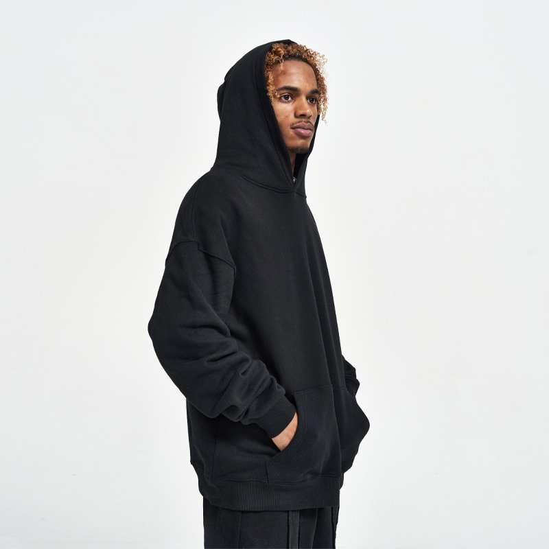 Autumn and Winter New 380g Solid Color Plush Hooded Sweater for Heavyweight Fleece men's hoodies sweatshirts