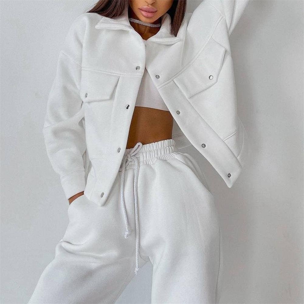 2023 Custom logo Commuter women's solid color jacket top and sweatpants two-piece set women casual comfort trend
