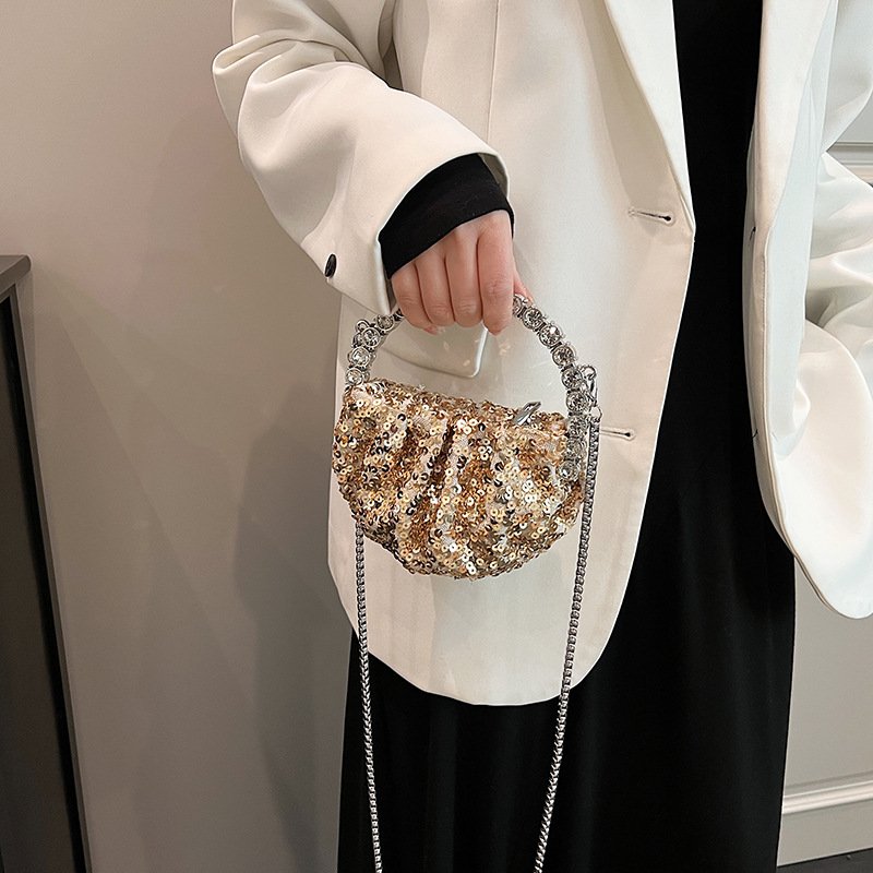2024 High Quality Girls Korean Sequin Mini Sling Shoulder Bag for Women Bucket Bag Chain Handbag