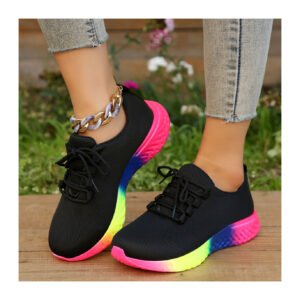2024 new big size rainbow elastic women casual knitted sports shoes