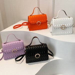 2024 Pleated Women's Bag Texture Pu Diamond Lattice Embroidered Thread Pearl Handbag Solid Color Single Shoulder Bag For Women