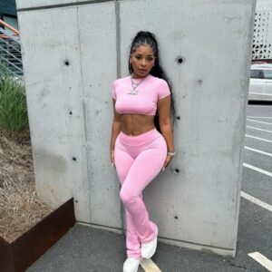 2024 Summer New Women's Slim-Fit Crop Top High-Waisted Trousers Fashion Set Casual Solid Knitting womens sets wholesale