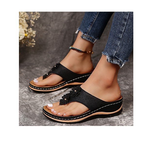 2024 summer slope heel light large solid color herringbone clip sandals for women