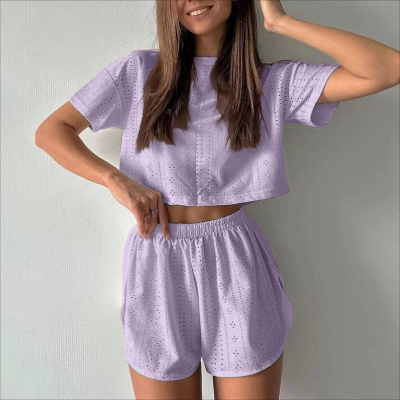 2024 Summer Women's Casual Style Suit O-Neck Pullover Jacket Shorts Simple Fashion Slim Loose Fit Solid Color Made of Polyester