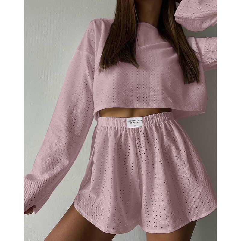 2024 Summer Women's Casual Style Suit O-Neck Pullover Jacket Shorts Simple Fashion Slim Loose Fit Solid Color Made of Polyester