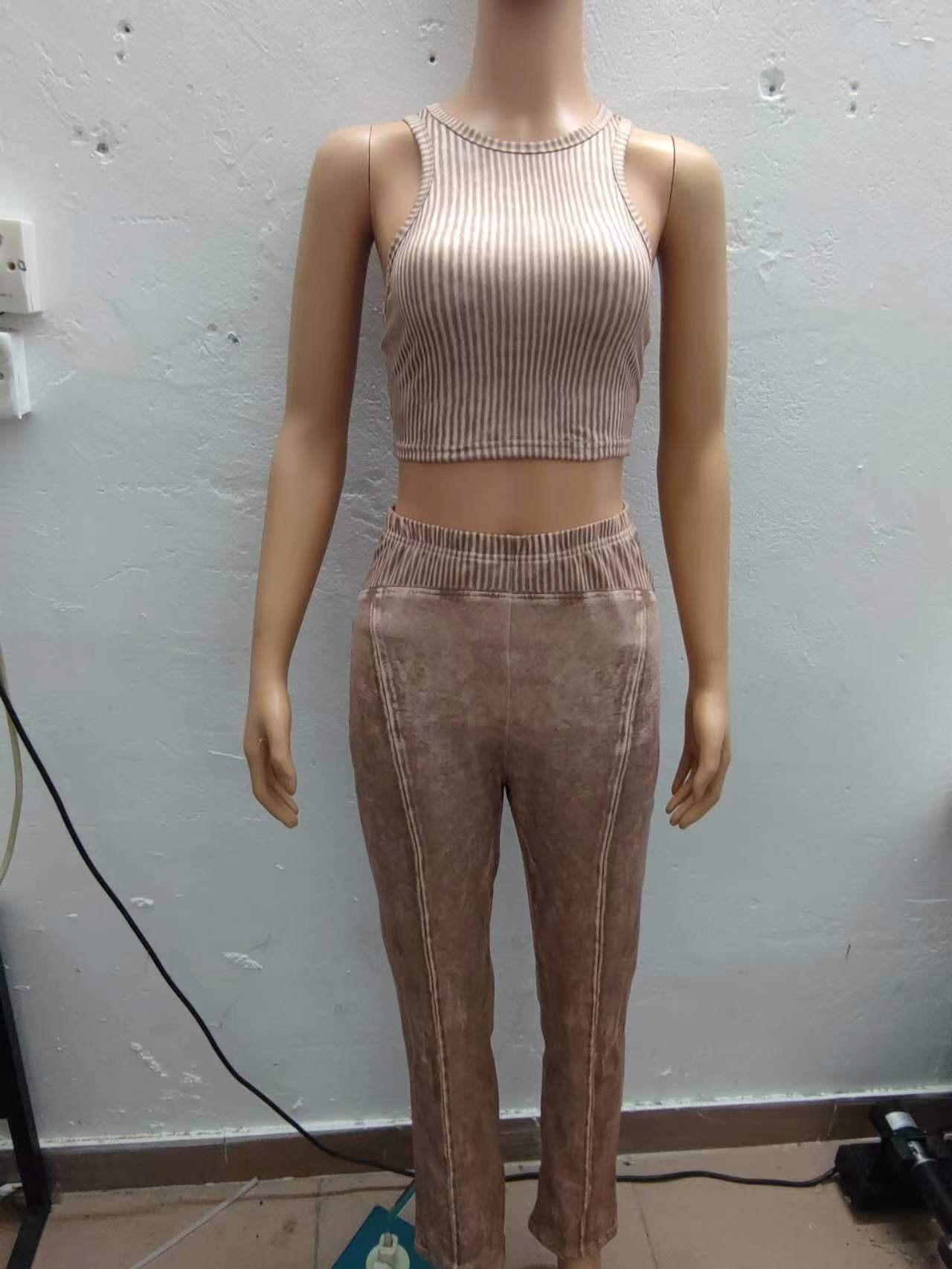 2024 tank top two piece sets long pants summer spring clothing new design 2024 custom blank ribbed women outfits