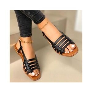 2024 Trendy Designer Sandales Womens Square Open Toe Flat Sandals Slip On Mule Slides Strap Slipper