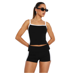 2024 woman summer sets Outdoor Casual Woman Suit Patchwork Camisole + Skinny above Knee Shorts Solid Pattern Sets