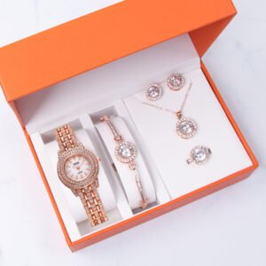 6PCS jewelry set Watch Women Watches Bracelet Gift Quartz watches for girls Stainless steel Band gift set For Girl