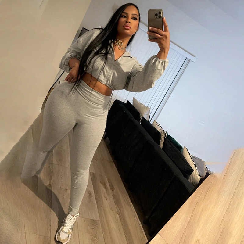 2024 Fall Women's Sexy Crop Top and High Waist Tight Pants Solid Set Drawstring Waist Two Piece Sweatpants Set Women