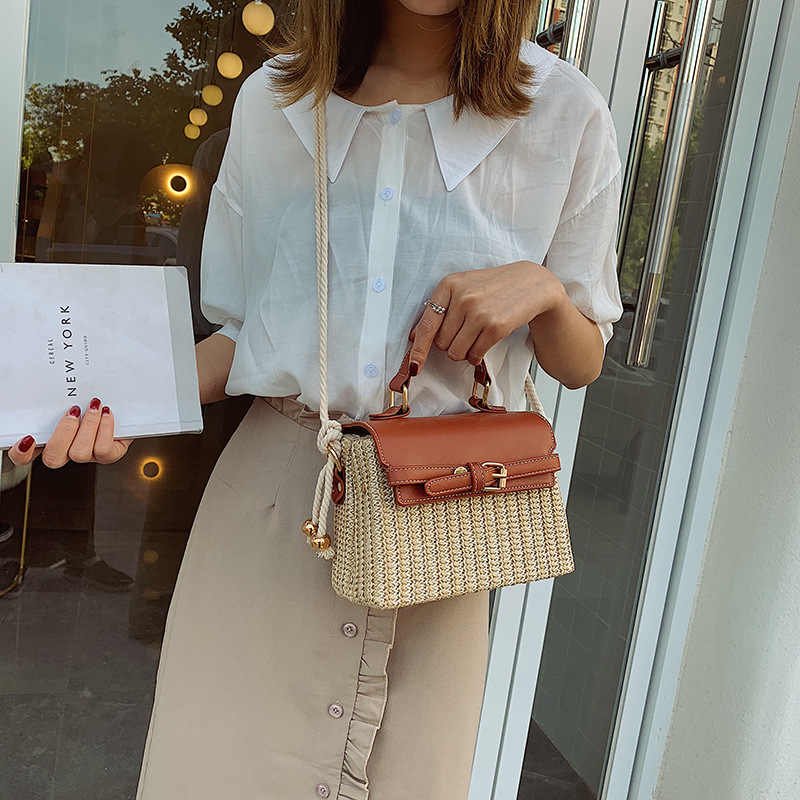 Straw handbag square simple clutch shoulder bag women hand bag high quality Woven bag