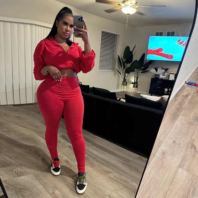 2024 Fall Women's Sexy Crop Top and High Waist Tight Pants Solid Set Drawstring Waist Two Piece Sweatpants Set Women