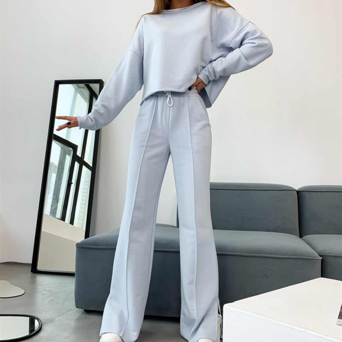 Autumn Fashion Casual Two-Piece Sets For Women Loose Custom Logo Long Top And Sweatpants Outfits Office Fitness Streetwear