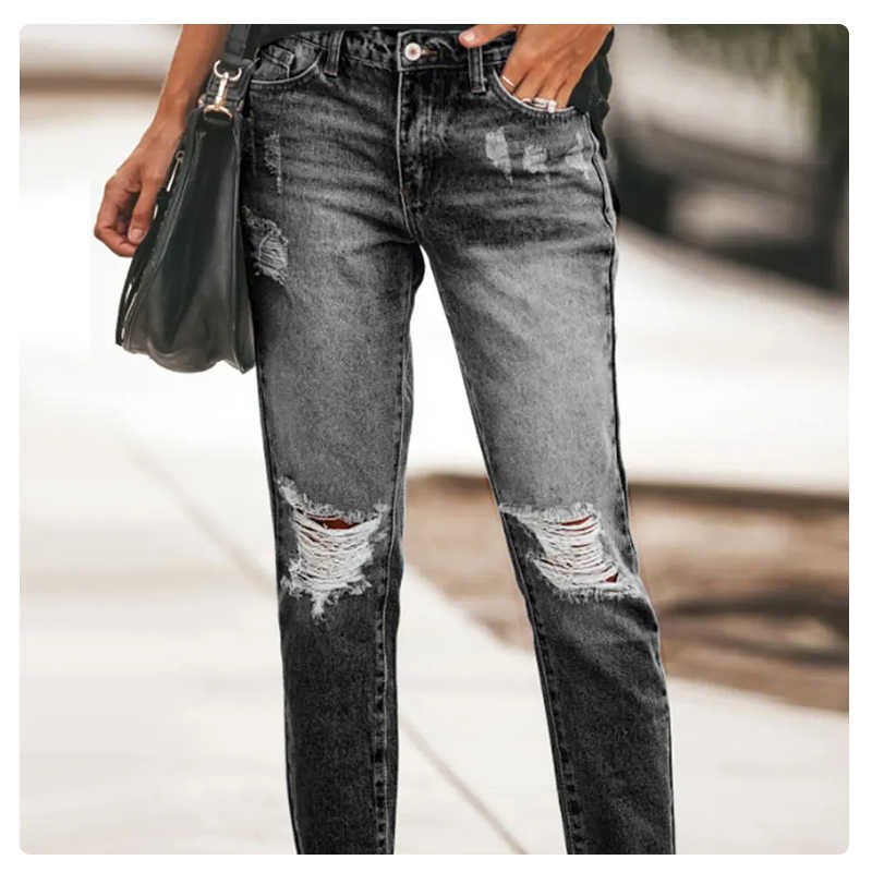 2023 Hot sale New Arrival Hollow Out Holes Love High Waist Casual Straight-leg Jeans Women
