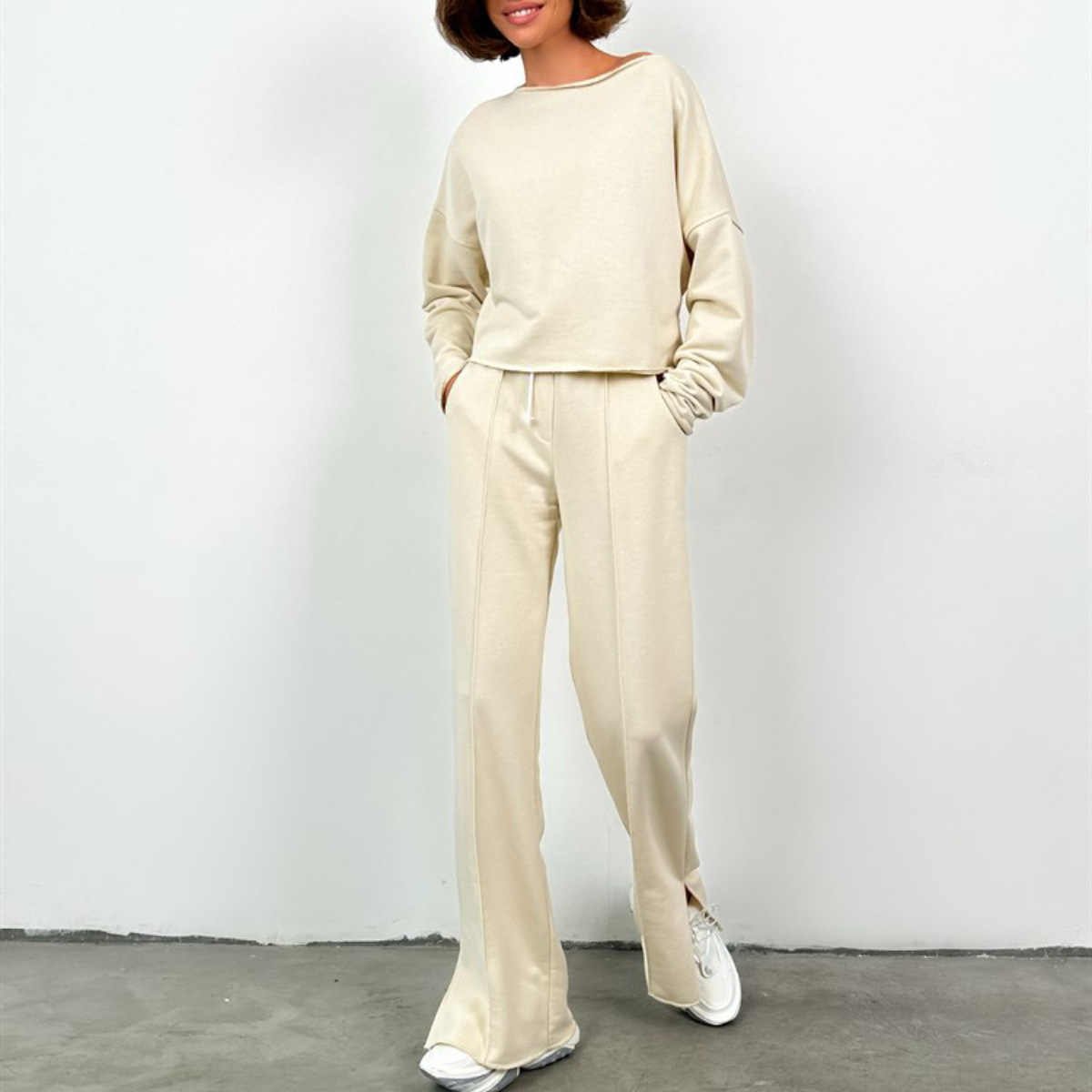 Autumn Fashion Casual Two-Piece Sets For Women Loose Custom Logo Long Top And Sweatpants Outfits Office Fitness Streetwear