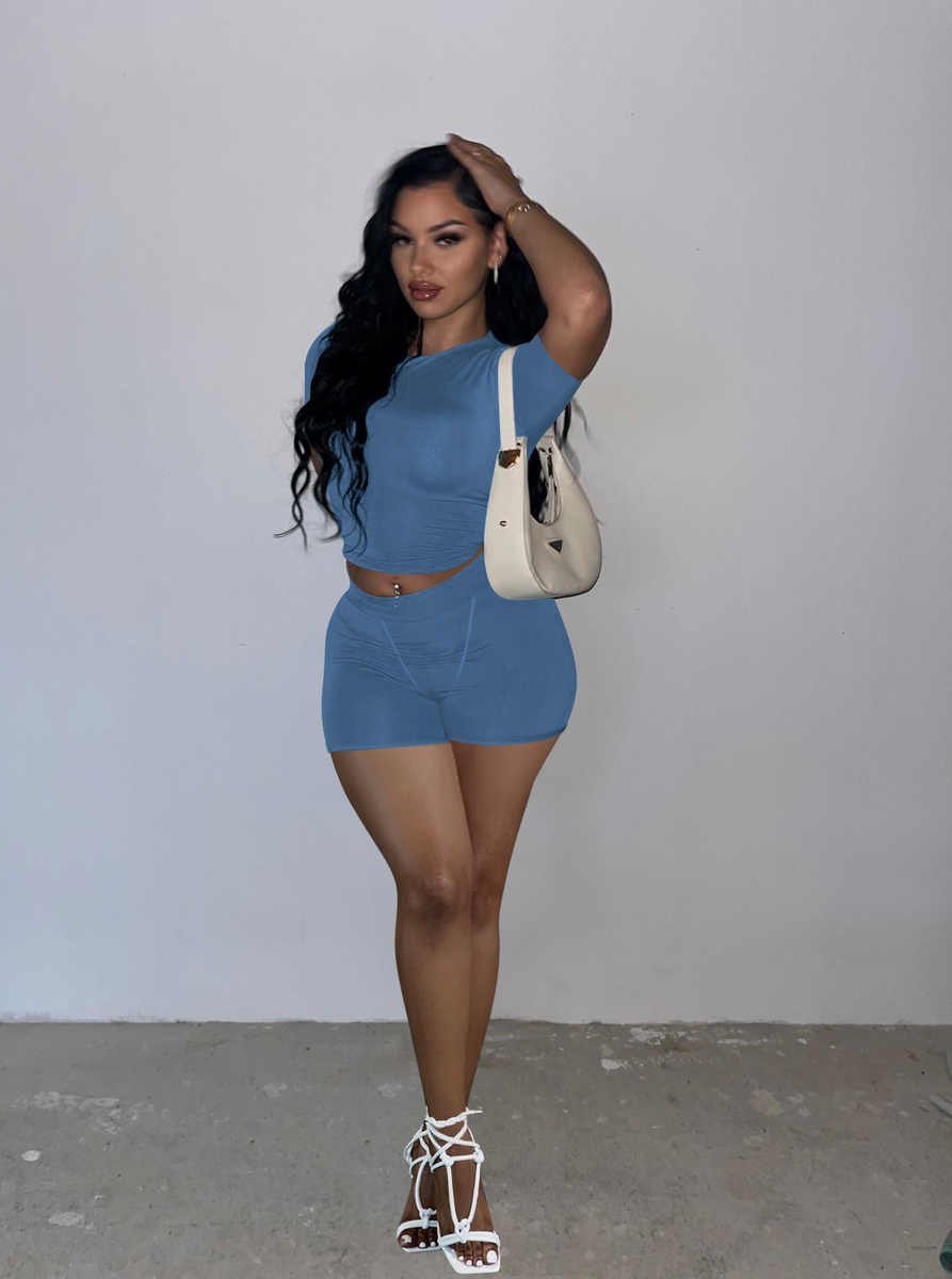 New knitted short set for women tracksuit for girls in summer ribbed lounge wear 2 pcs set