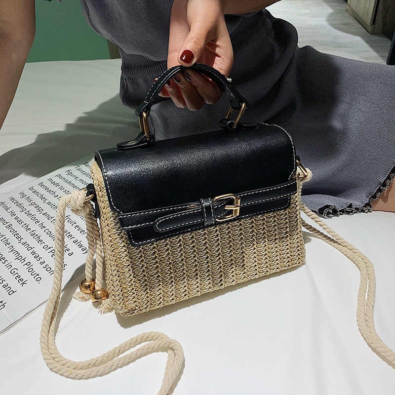 Straw handbag square simple clutch shoulder bag women hand bag high quality Woven bag