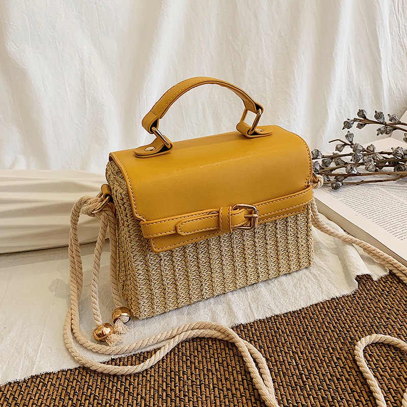 Straw handbag square simple clutch shoulder bag women hand bag high quality Woven bag