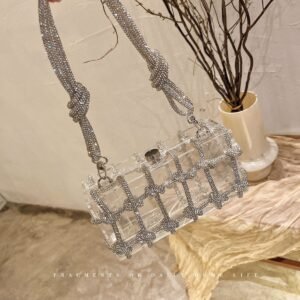 Acrylic transparent box small square bag 2024 new dinner woven diamond bag handbag woman