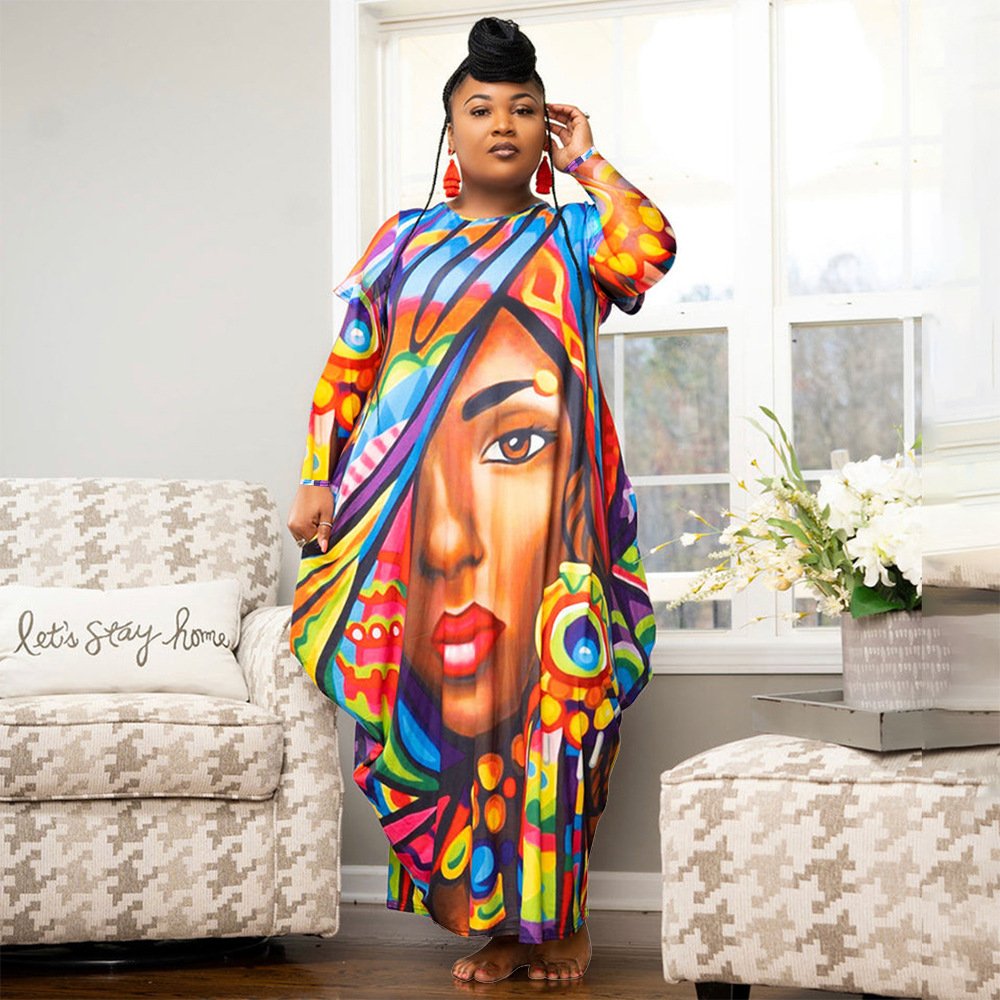 African Dress Dashiki Women Autumn Long Sleeve Vestido Cotton Pocketed African Ladies Stretchy Plus Size Long Dresses New