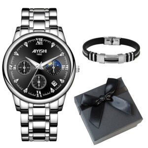 AIYISHI men watch gift set Jewelry Men Gift Set Men Watches bracelet set With box Business Quartz Watches Fashion wristwatches