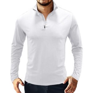 Autumn and winter stand collar zipper pure color POLO shirt men long sleeved T shirt