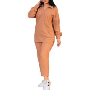 Autumn fashion lapel long sleeve shirt high waist pocket women stacked joggers sweatpants and hoodie set