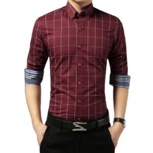 Autumn New Shirts Men's Slim Fit Plaid Shirts Men Long Sleeve Shirts