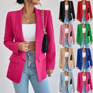 Autumn Winter Temperament Commuting Solid Color Lapel Long sleeve Suit Jacket Women Blazer