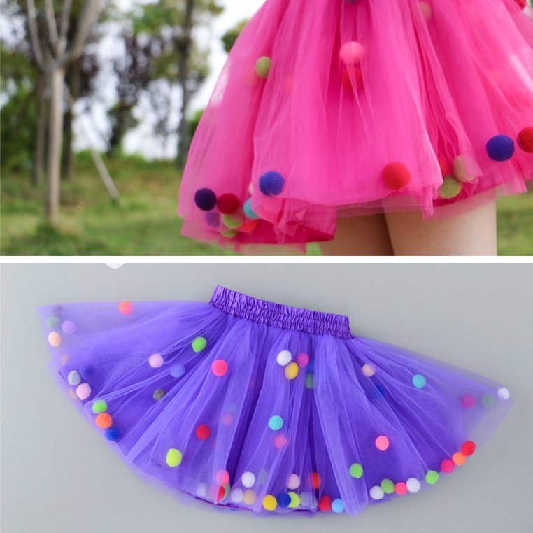 Baby Kids Girls Pom Pom Balls Dress With Colorful Ruffles Baby Girl Tutu Skirt