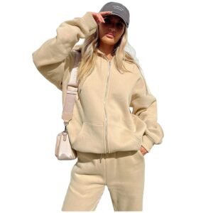 Casual hooded sportswear solid color loose jogging suit for women 2 piece set women tracksuit fall clothes