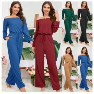 Casual loose jumpsuits for women solid one piece women long sleeve jumpsuit bodysuit femme