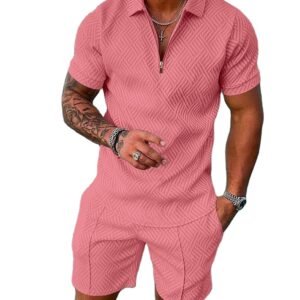 Casual polo shirts sets mens custom tracksuit men's t shirt and short set with zipper