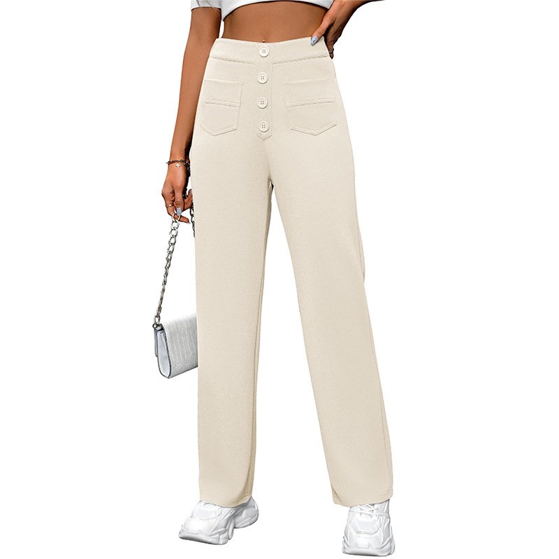 Casual wide leg pants woman trousers for women high waist pant with button blank pants