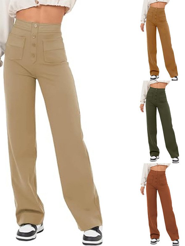 Casual wide leg pants woman trousers for women high waist pant with button blank pants