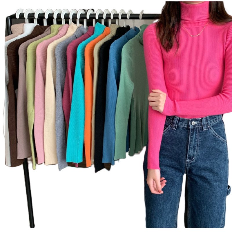 Causal Turtleneck Knitted Women Sweater Top Autumn Long Sleeve Slim Primer Shirt Elastic Pullover Solid Women Sweater