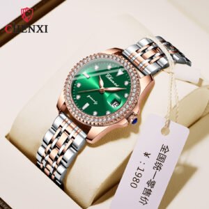 CHENXI Women Watch Top Brand watch woman Luxury Green Rhinestone Dial Stainless Steel Diamond Watch For women Wristwatch Gift