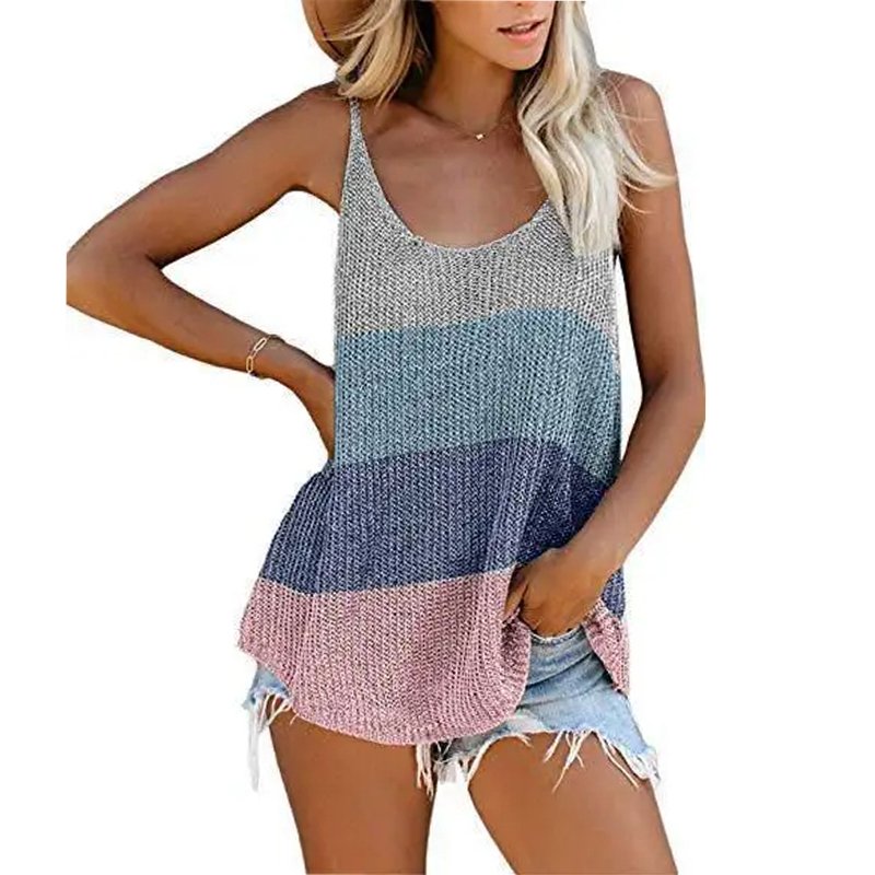 Color Block V Neck Womens Shirts and Tank Tops Knitted Vest Tops Sleeveless Women Blouse Custom Logo 2022 Spring Sexy Lady Top