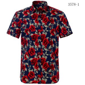 Cotton Hawaiian Print Short Sleeve Shirt Plus Size Beach Men's Shirt
