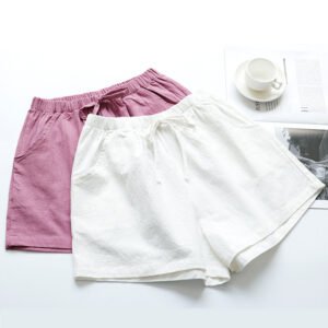 Cotton Linen Women Shorts Solid Pocketed Lady Fashion Summer Casual Shorts