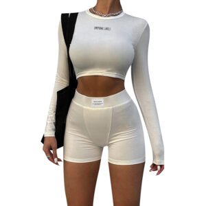 cropped long sleeve top women two piece sets biker shorts summer outfits women's fashion clothing