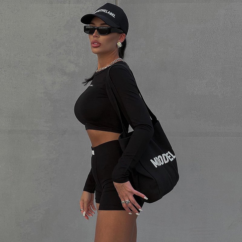cropped long sleeve top women two piece sets biker shorts summer outfits women's fashion clothing