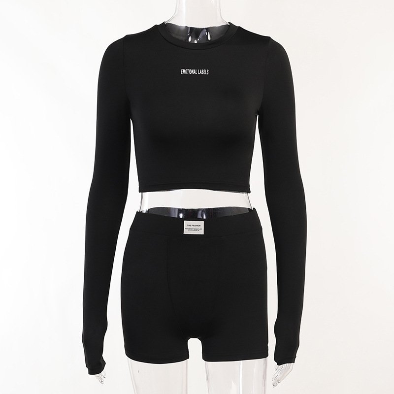 cropped long sleeve top women two piece sets biker shorts summer outfits women's fashion clothing