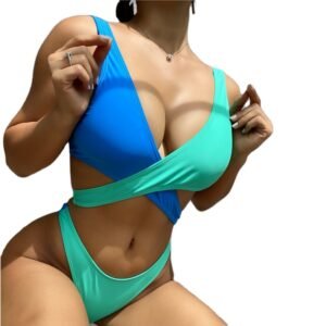 Cross Contrast Waist High Waisted Bikini Set Patchwork Color 2 Piece Swimsuit Sexy Swimwear Lingerie Summer Suit