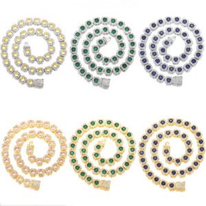 Cubic Zirconia Baguette Tennis Chain Choker Hip hop Necklace for men Gold Candy Iced Out Necklace with bracelet set Jewelry sets