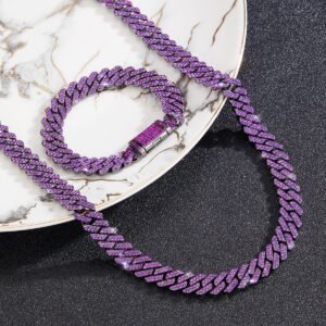 Curb Chain Necklaces with bracelet set Iced Out Cuban Necklaces Bracelet Set Hip Hop Necklace Miami Cuban Link Chain Men