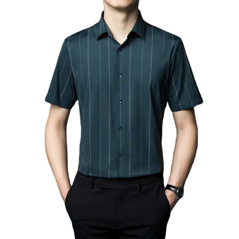 Custom high quality Short Sleeve high elastic Men Button Up Shirt Silk Shirts For Men Custom