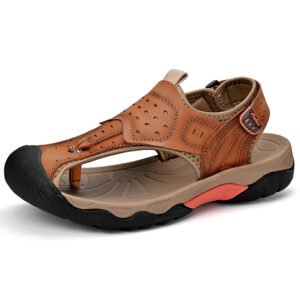 Custom LOGO OEM Service Summer Men Leather Luxury Slippers Outdoor Anti Slip Hand Made Men's Leather Slippers