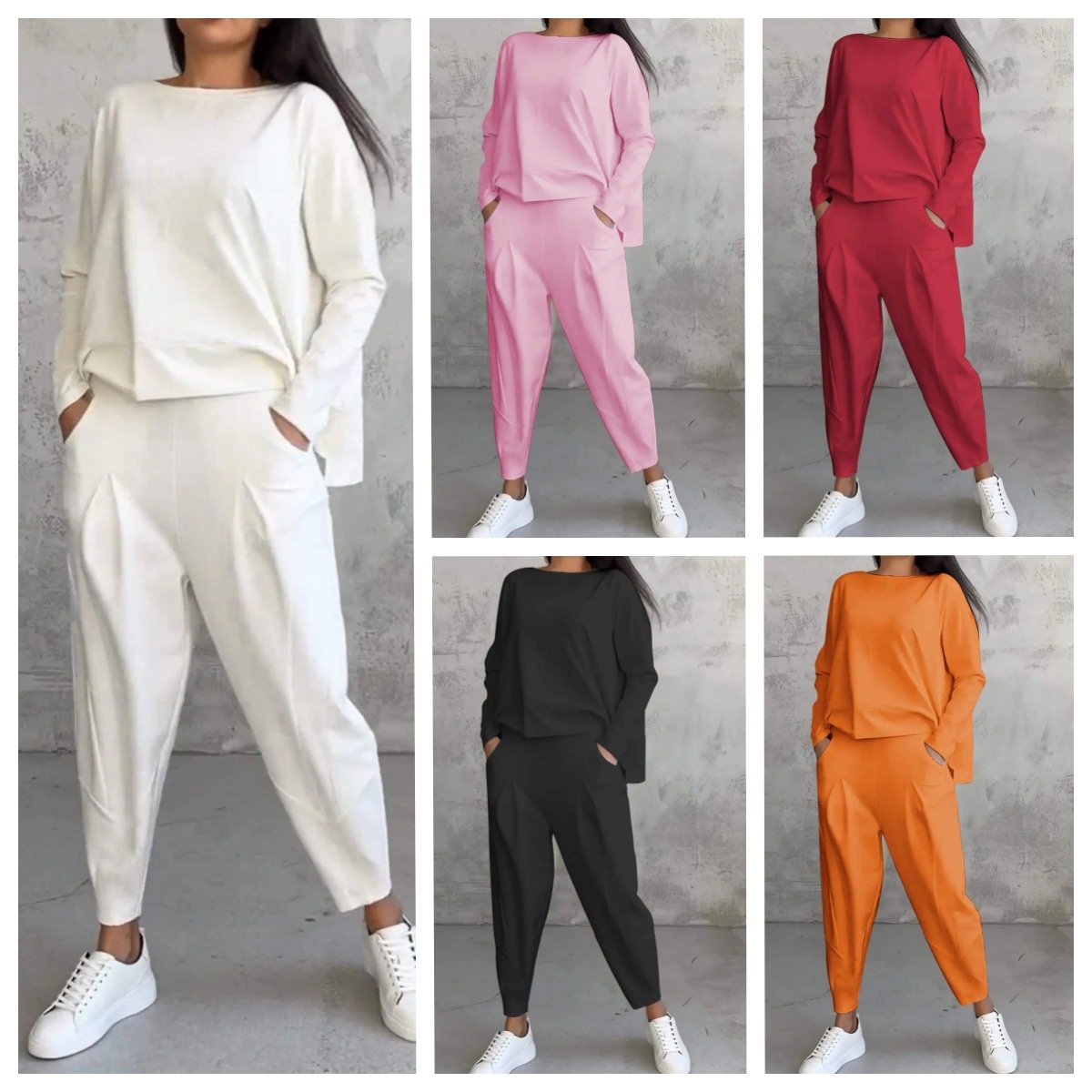Custom Logo Spring Autumn 2 Piece Set Loose Women Sets For Women Loungewear Solid Color Women Tracksuit